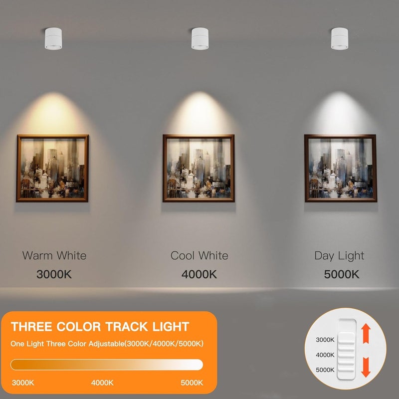SUNMEIYI سبوت لايت سقف LED قابل للتعتيم 12W 3CCT 3000K/4000K/5000K سبوت لايت سقفي قابل للتعديل للإضاءة الداخلية، سبوت لايت موجه لغرفة المعيشة، الممر، المعرض، إضاءة فنية، CRI93 1200LM (أبيض) - Image 2